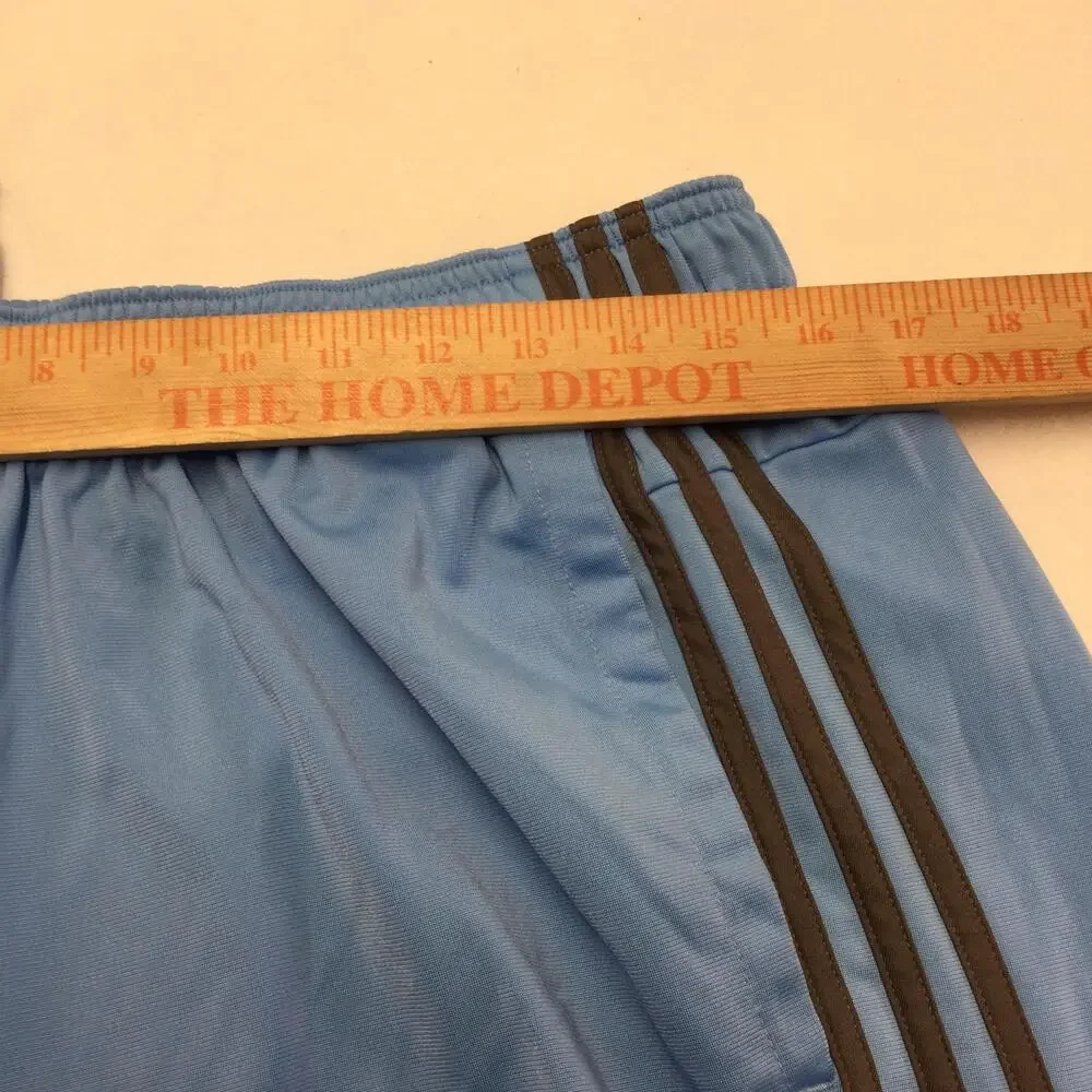 Adidas Track Pants Mens Medium Blue 3 Stripe Elastic Waist Side Pockets